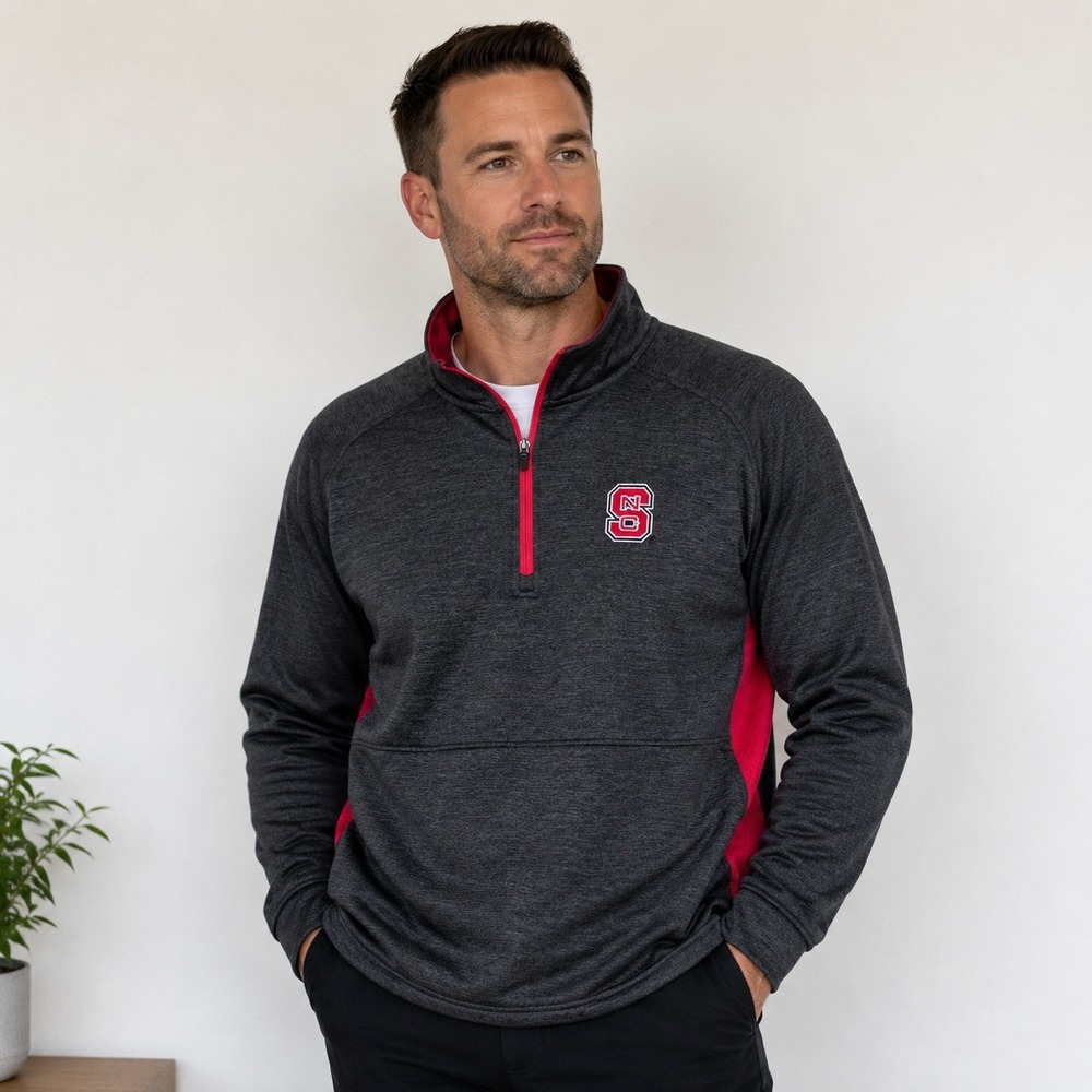 Colosseum NC State Pullover Mens Large Gray Red 1/4 Zip‎ Fleece NCAA Wolfpack